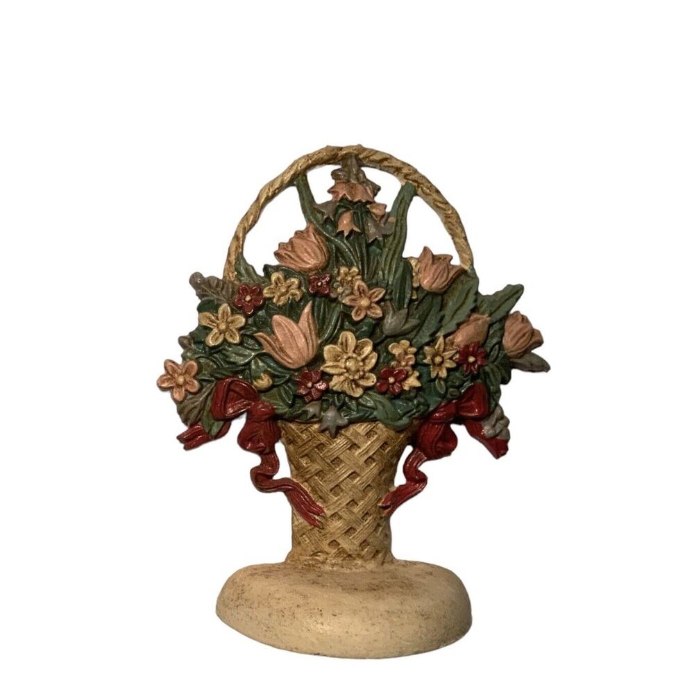 VTG Midwest Importers of Cannon Falls BASKET OF FLOWERS 8" Doorstop Cast Iron